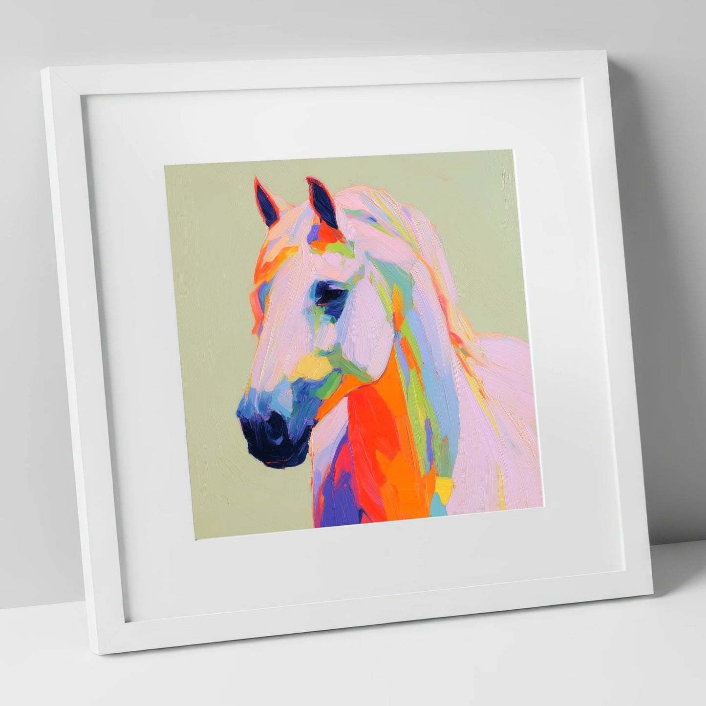 Vivid Equine Profile horse breed art print in white frame