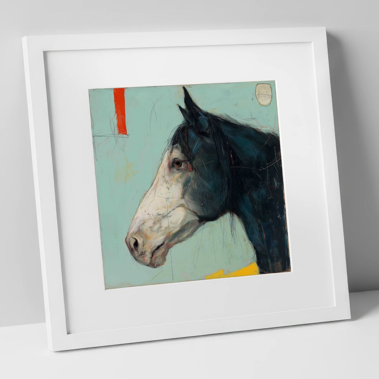 Abstract Equine Profile horse portrait art print in white frame