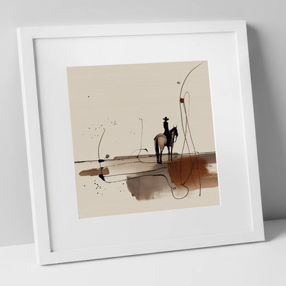 The Silent Frontier western horse art print in white frame