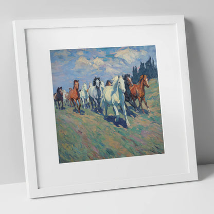 Unbridled Spirit wild horses art print in white frame