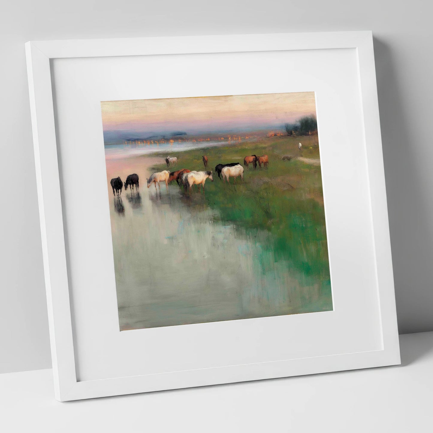 Misty Waterside Herd - Print White