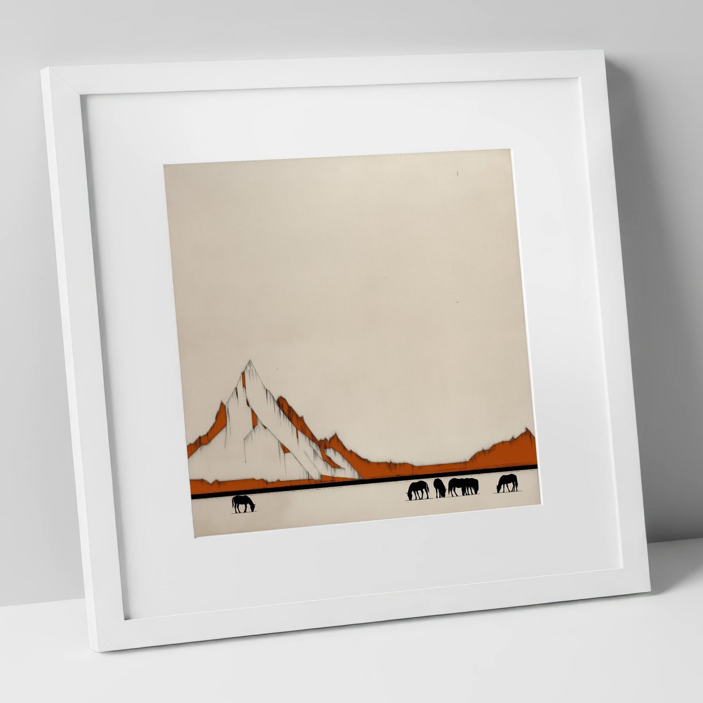 High Country Silhouettes horse landscape art print in white frame