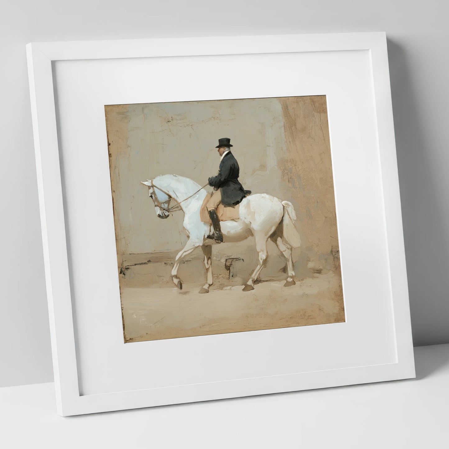 Classical Harmony dressage horse art print in white frame