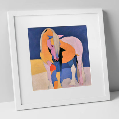 Vibrant Pink And Orange Horse horse breed art print in white frame