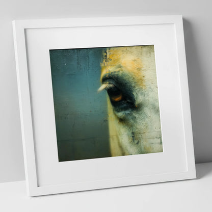 Ochre and Slate Gaze horse portrait art print in white frame