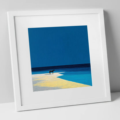 The Azure Edge horse landscape art print in white frame