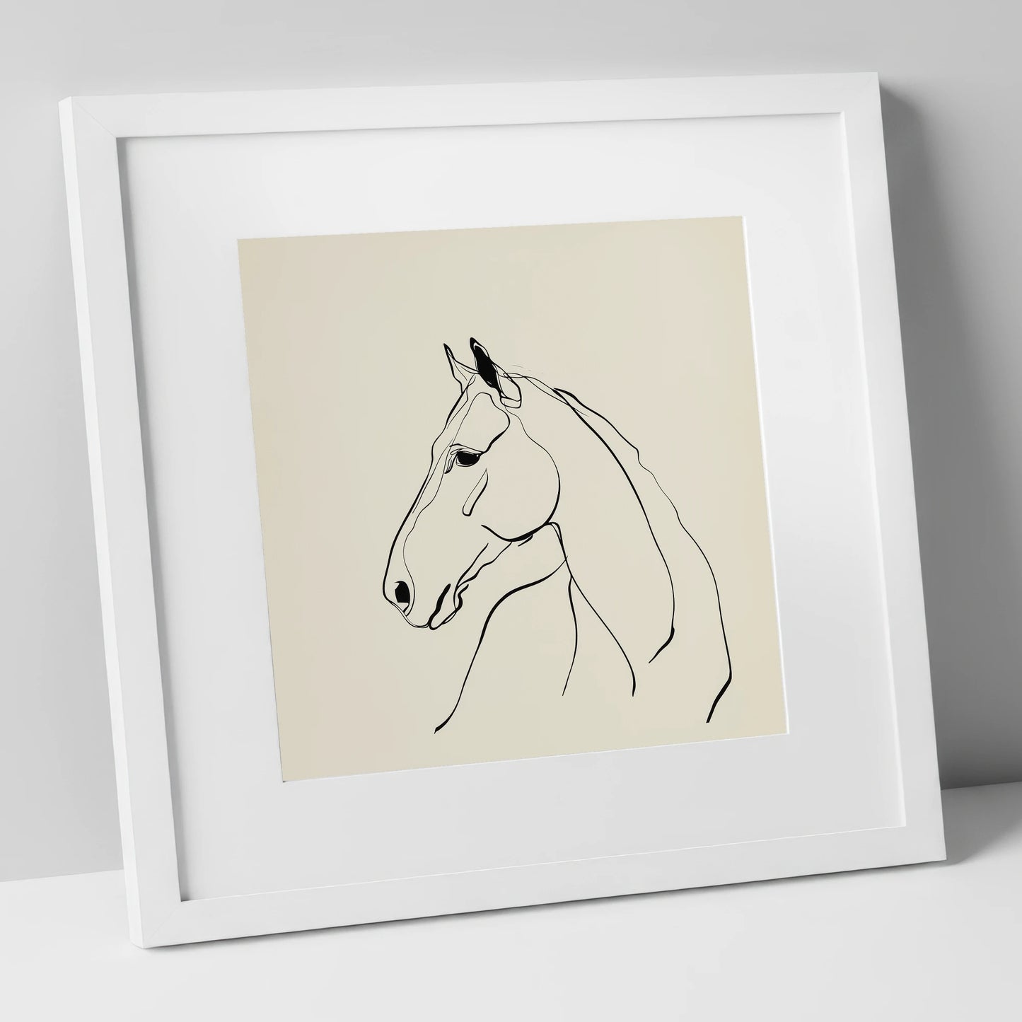 Fluid Equine Profile horse portrait art print in white frame