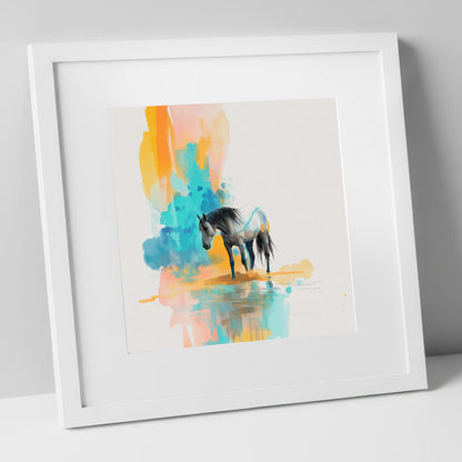 Vibrant Grey Reflection horse portrait art print in white frame