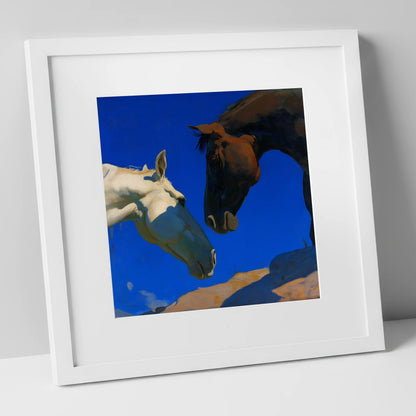 Cobalt Sky Companions horse portrait art print in white frame
