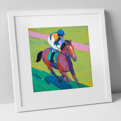 The Painted Pace racing horse art print in white frame
