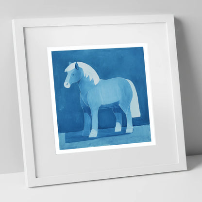 Cobalt Native Pony horse breed art print in white frame