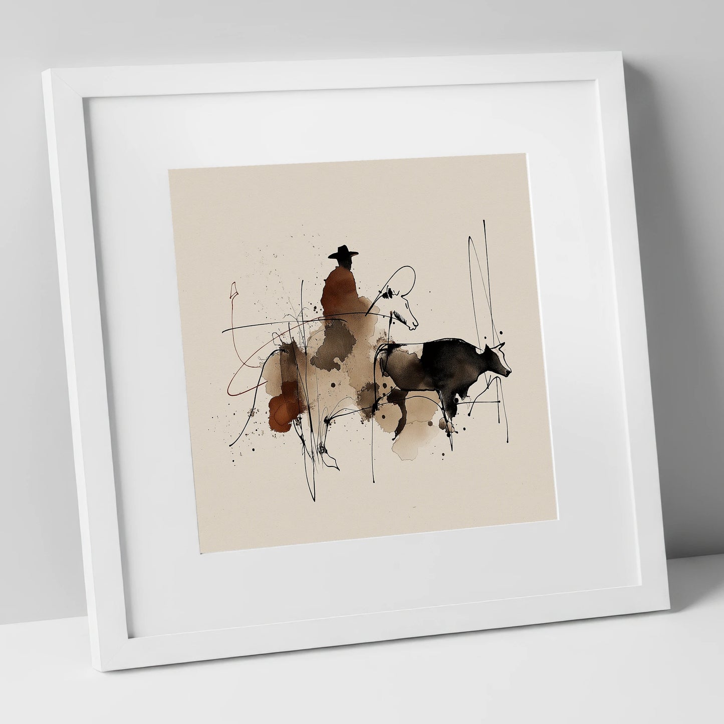 Western Shadows western horse art print in white frame