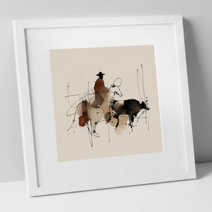 Western Shadows western horse art print in white frame