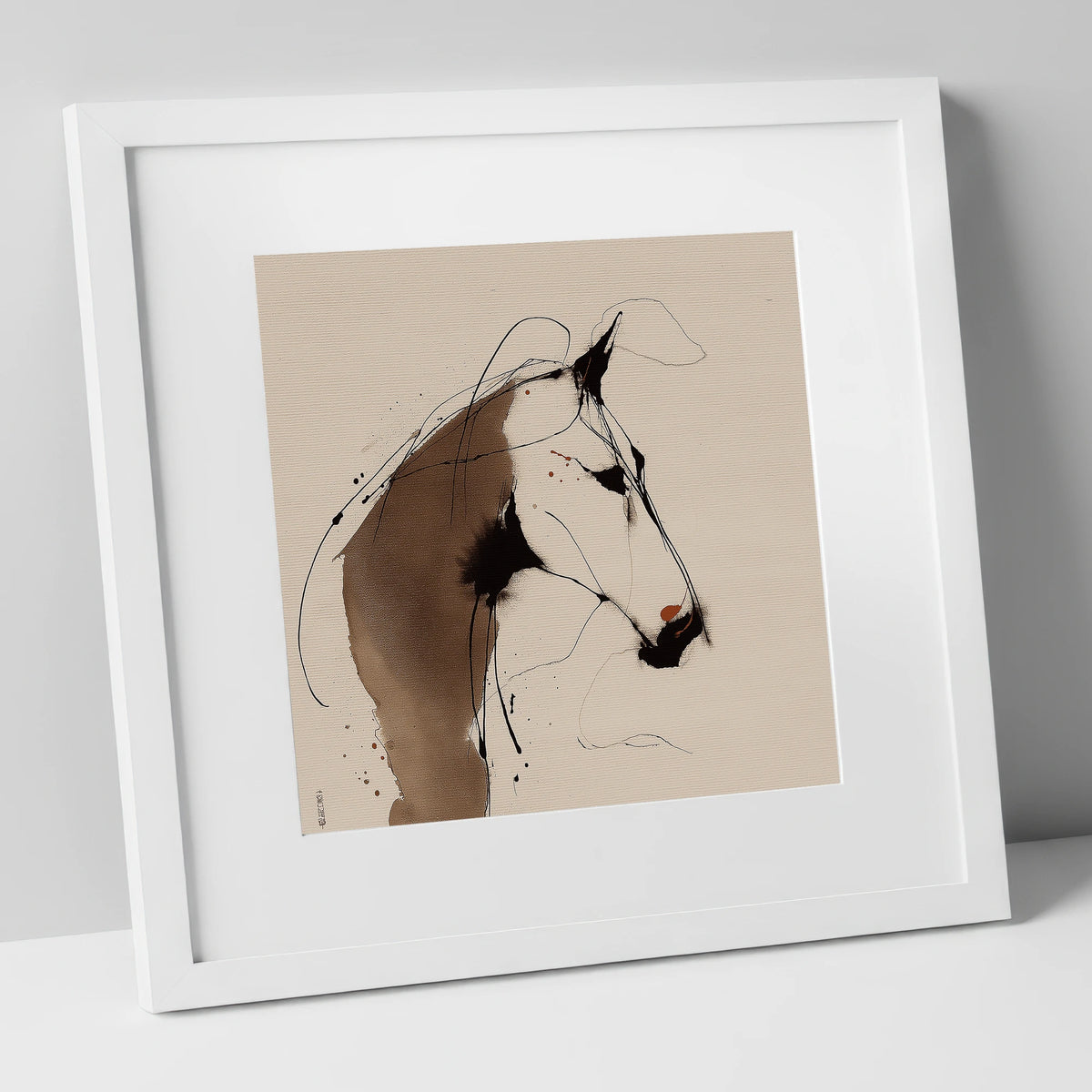 Minimalist Sepia Horse Portrait horse portrait art print in white frame