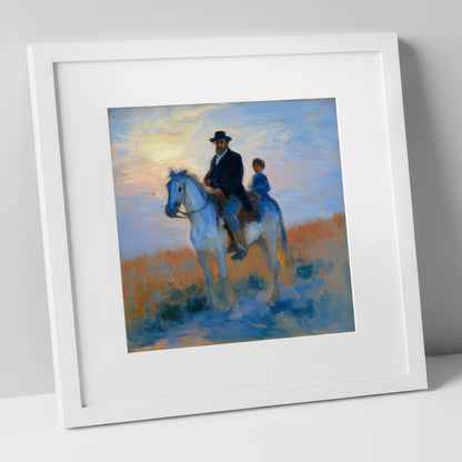 The Luminous Ride horse & rider art print in white frame