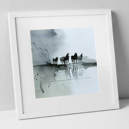 Reflections of the Wild Herd wild horses art print in white frame