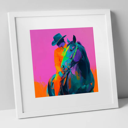 Neon Western Partnership western horse art print in white frame