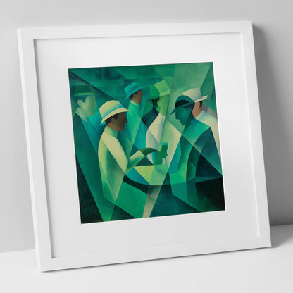 The Emerald Enclosure racing horse art print in white frame