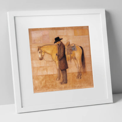 The Quiet Bond western horse art print in white frame