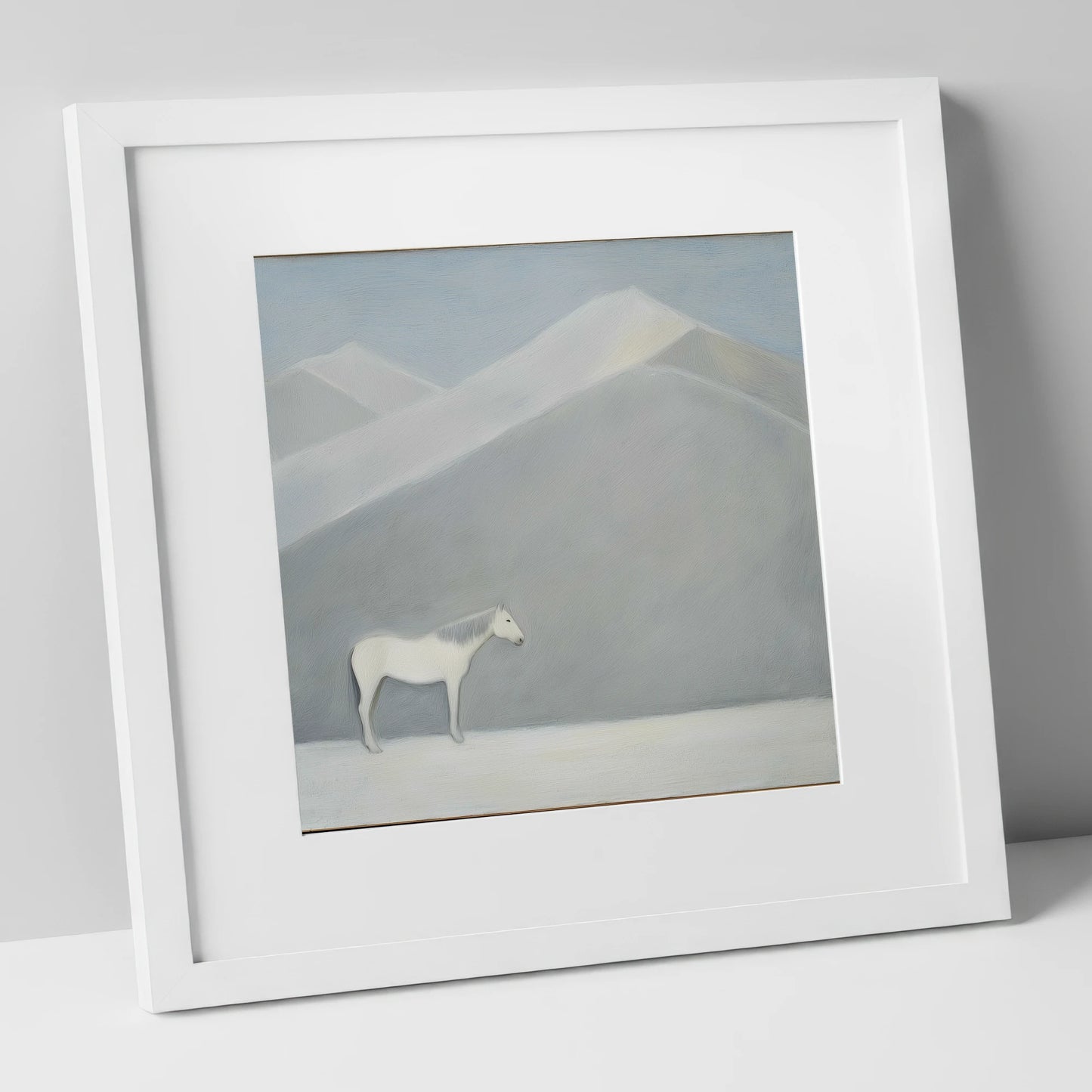 Silent Mountain Sentinel horse landscape art print in white frame
