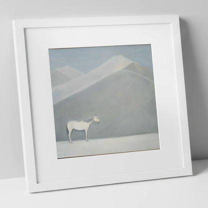 Silent Mountain Sentinel horse landscape art print in white frame