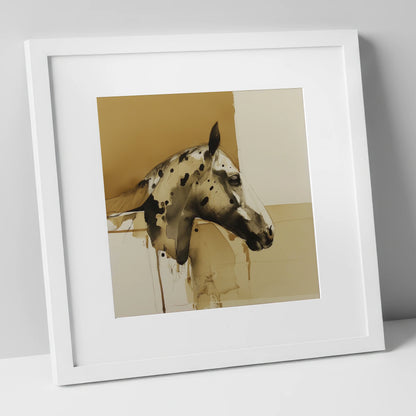 Spotted Sepia Study horse breed art print in white frame
