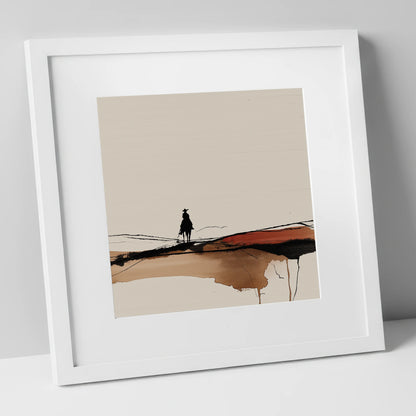 Solitary Western Horizon western horse art print in white frame