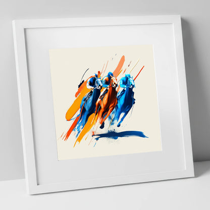 The Final Surge racing horse art print in white frame