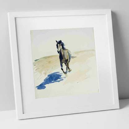 Indigo Shadow Canter wild horses art print in white frame