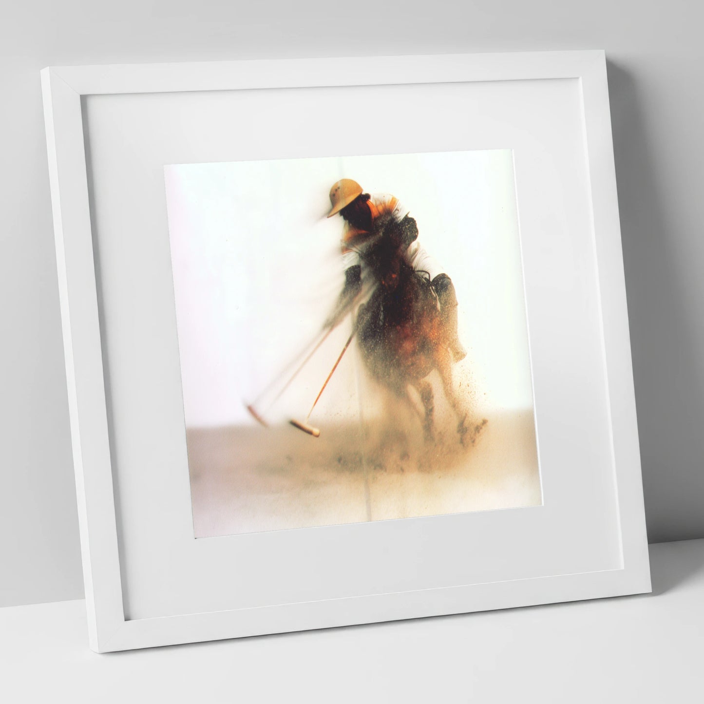 The Ethereal Chukka polo horse art print in white frame
