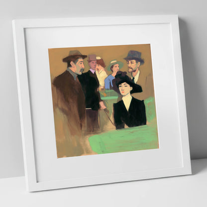 The Racing Crowd racing horse art print in white frame