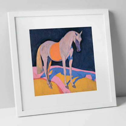 Grey Arabian In Bold Colours horse breed art print in white frame
