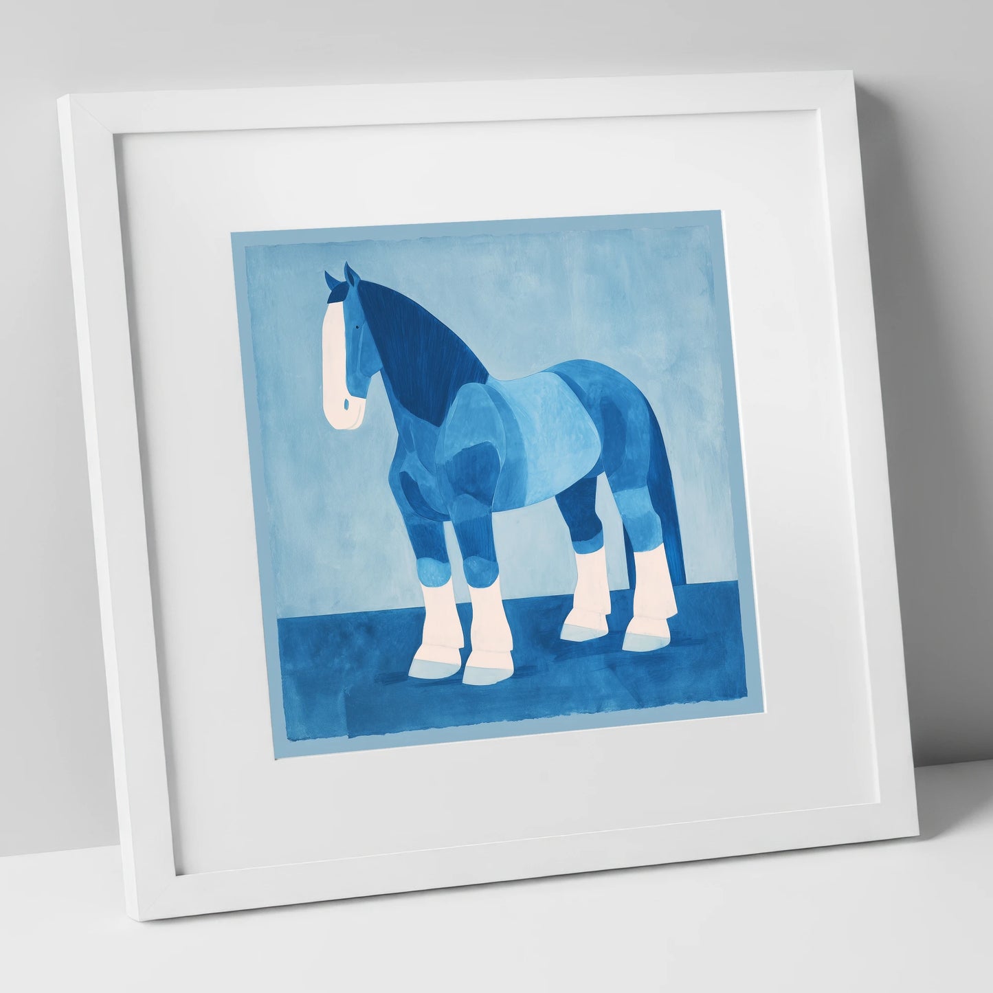 Cobalt Heavy Horse horse breed art print in white frame