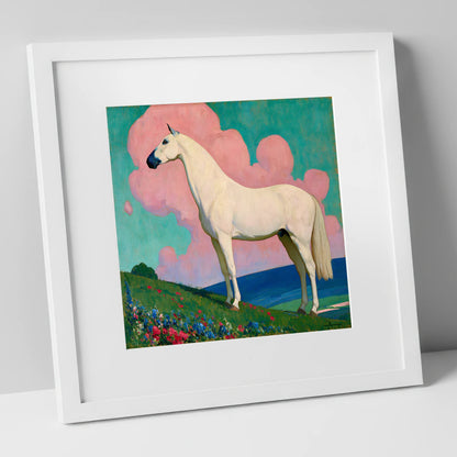Ethereal White Horse horse art art print in white frame