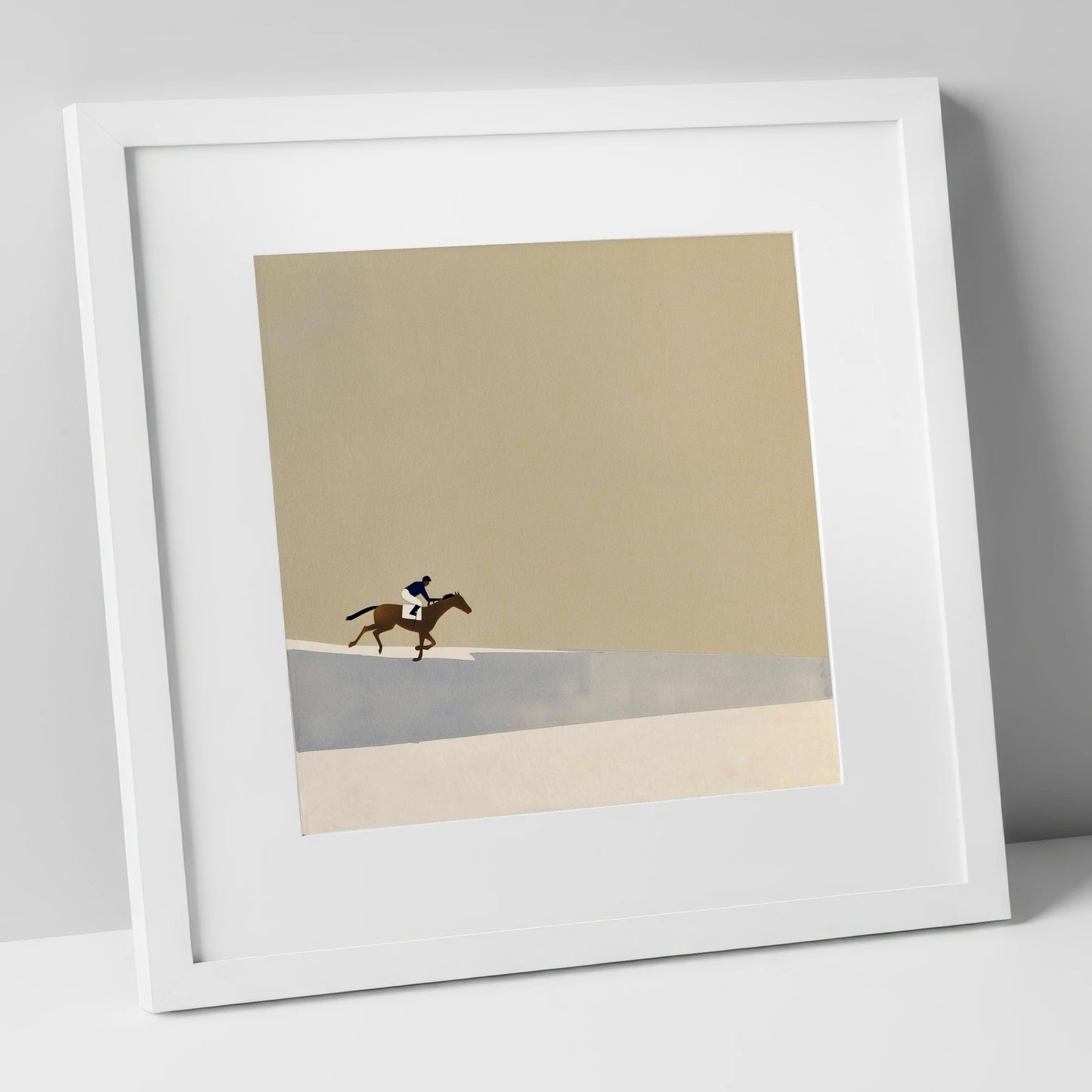 Morning On The Gallops racing horse art print in white frame