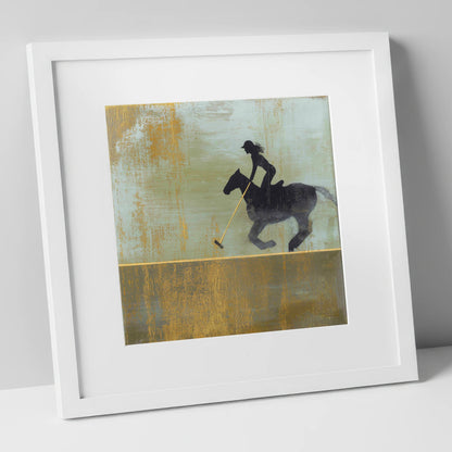 Gilded Polo Silhouette polo horse art print in white frame