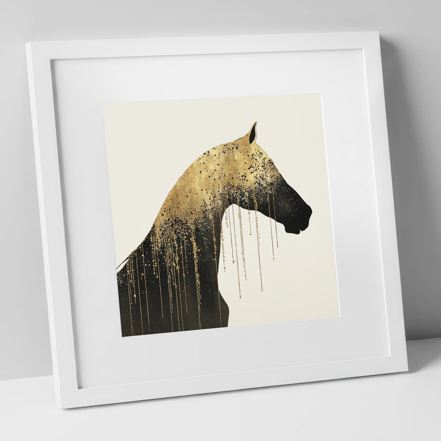 Gilded Equine Silhouette horse breed art print in white frame