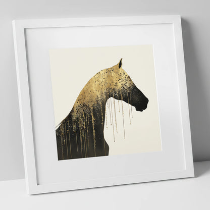 Gilded Equine Silhouette horse breed art print in white frame