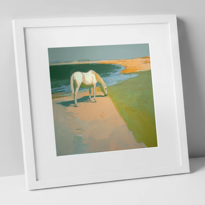 Quiet Pastures horse landscape art print in white frame