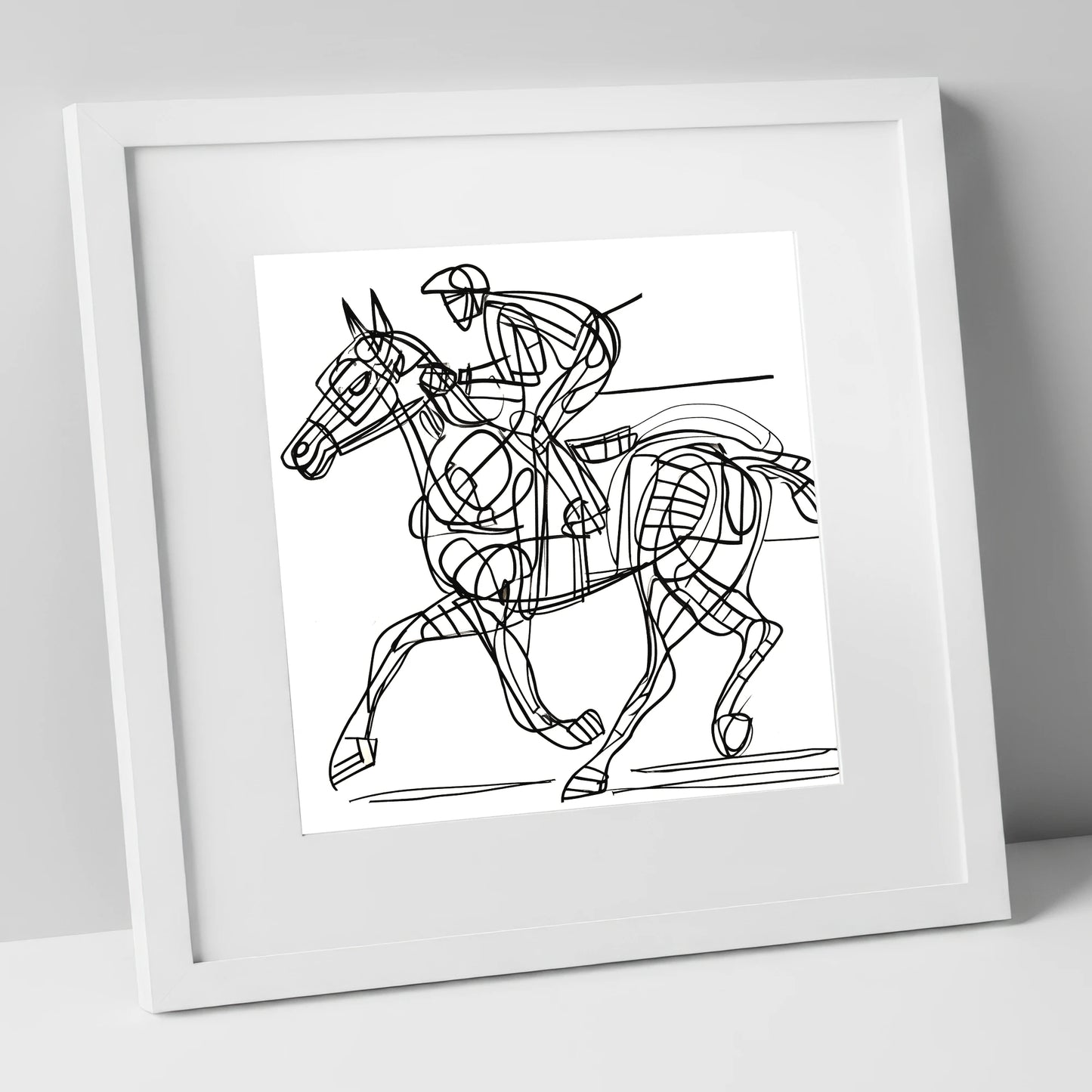 Linear Racing Form racing horse art print in white frame