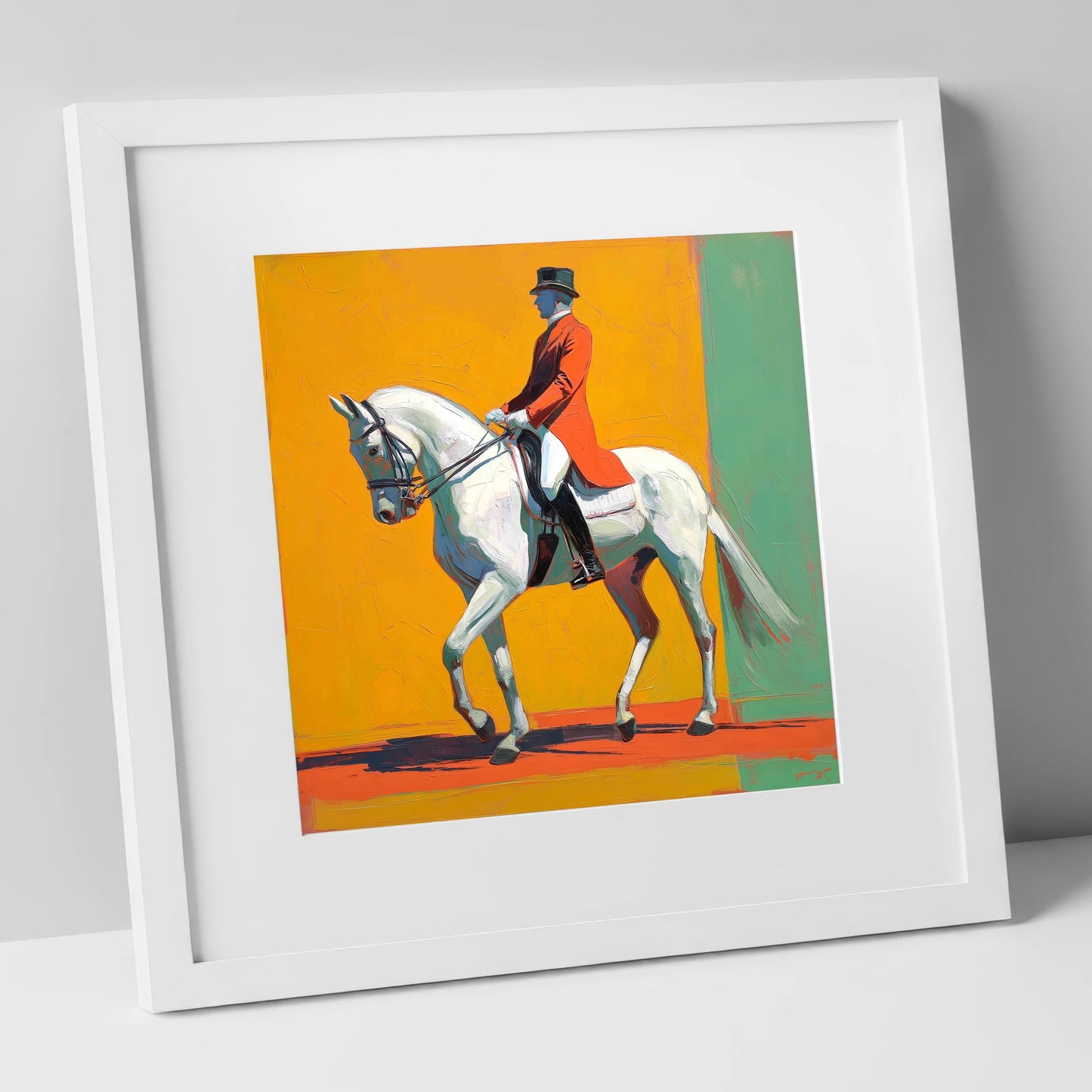 Radiant Dressage Stride dressage horse art print in white frame