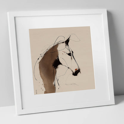 Fluid Sepia Profile horse portrait art print in white frame