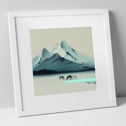 Alpine Valley Grazing horse landscape art print in white frame