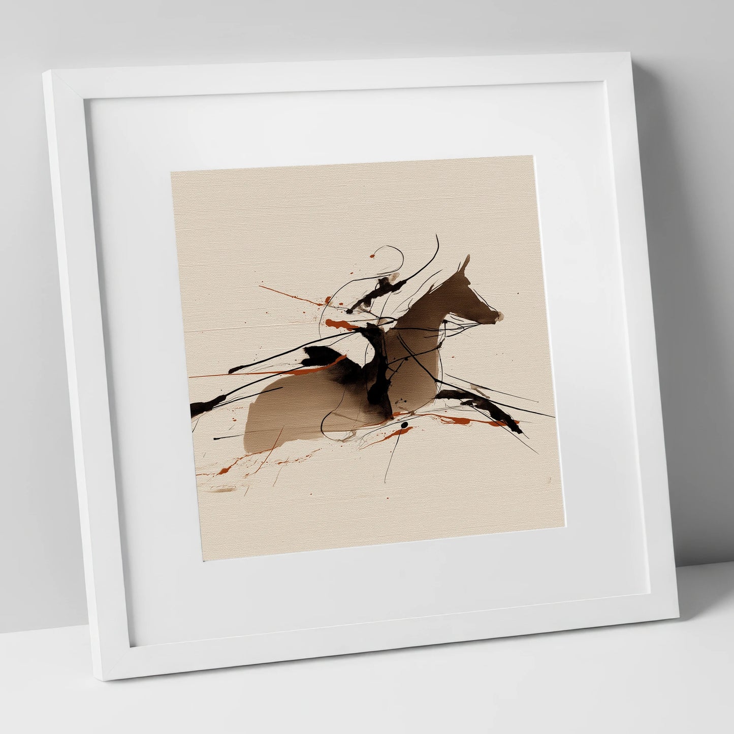 Velocity in Sepia racing horse art print in white frame