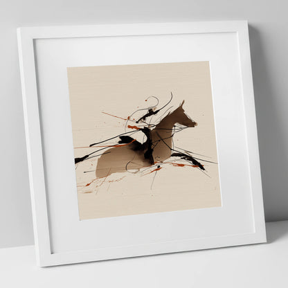 Velocity in Sepia racing horse art print in white frame