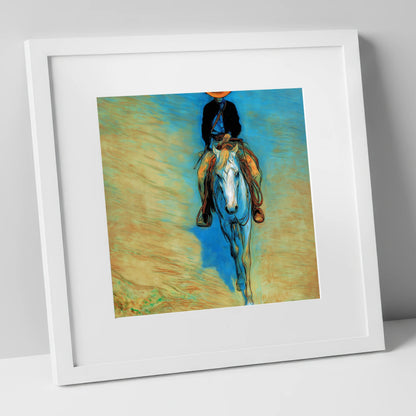 The Blue Trail Rider western horse art print in white frame