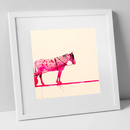 Vibrant Spotted Harness working horse art print in white frame