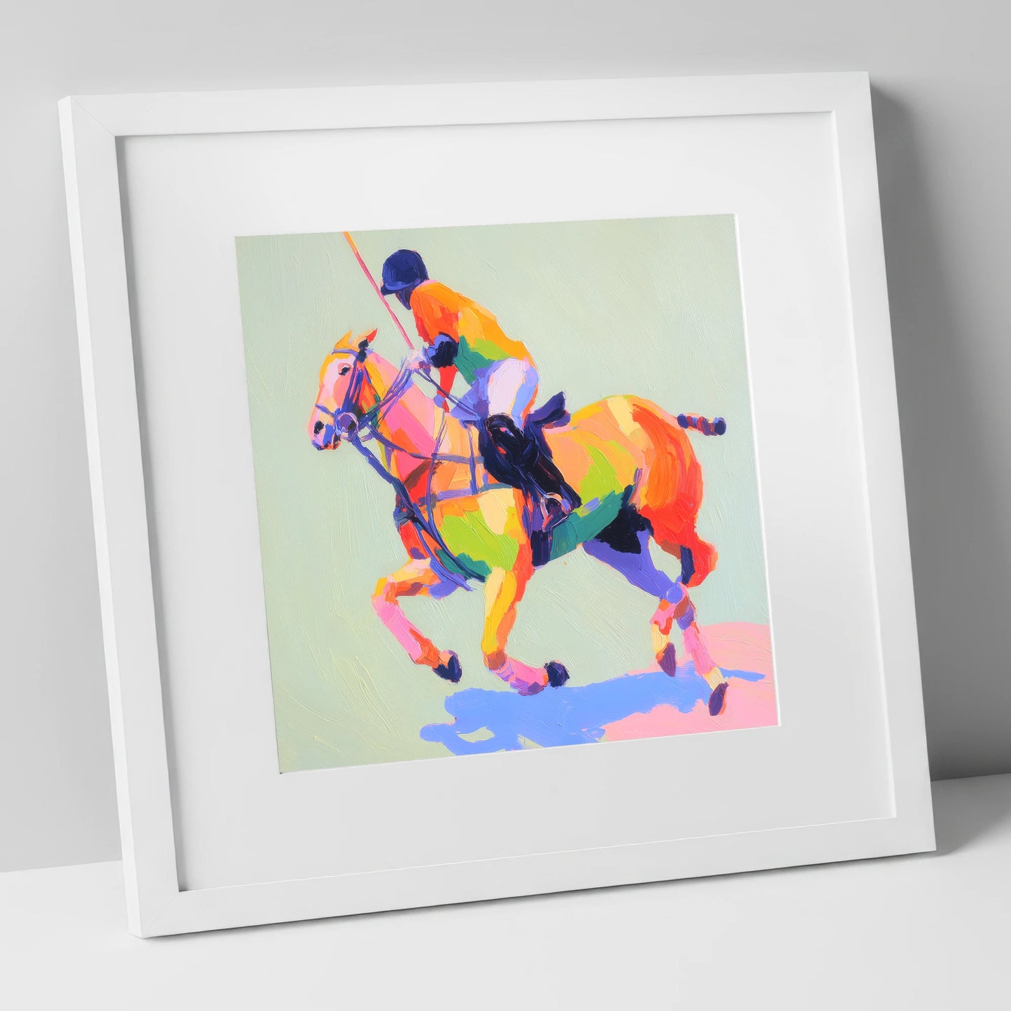 Technicolour Polo Stride polo horse art print in white frame
