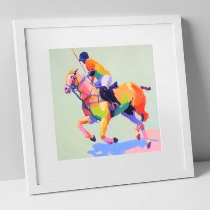Technicolour Polo Stride polo horse art print in white frame