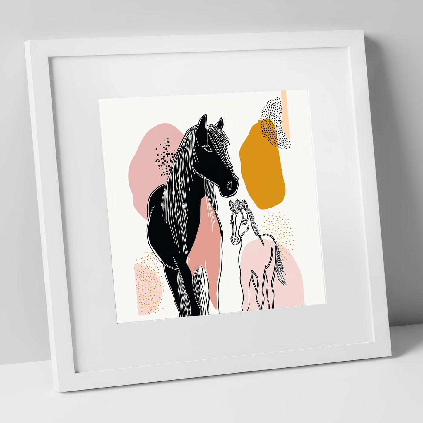 Contemporary Equine Bond mare & foal art print in white frame